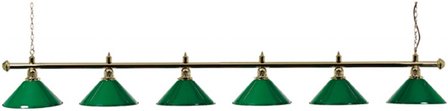 Snookerlamp met 6 kappen, messing/groen 